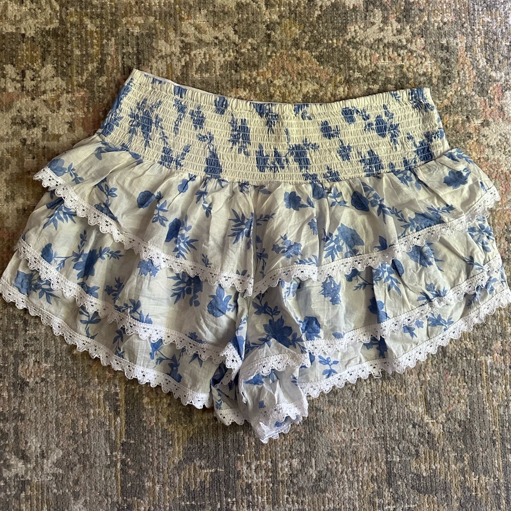 Fashion Nova Coastal Flora Ruffle Short Matching Set Blue White Lace Bridal Chic - Picture 10 of 10